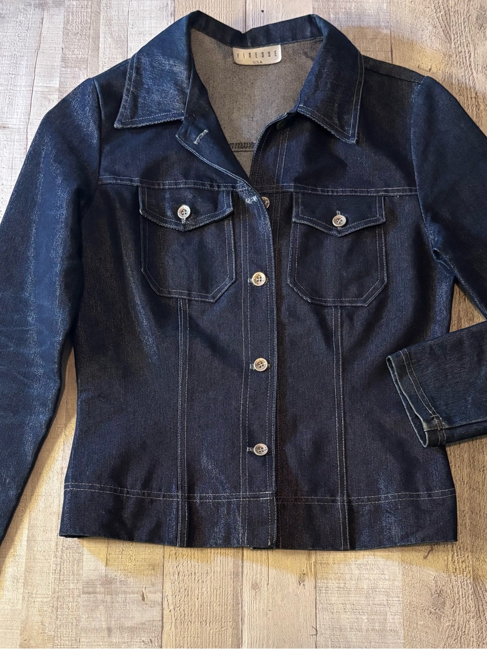 Finesse Women's Dark Indigo Denim Jacket with Button Front